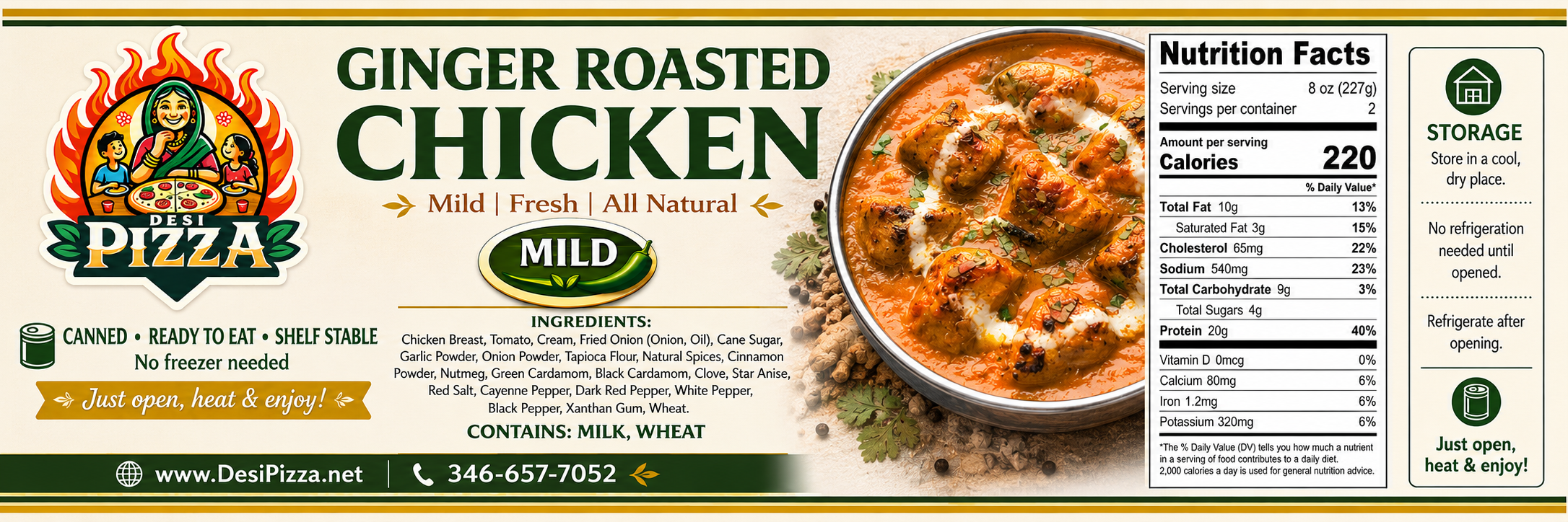 Ginger Roasted Chicken 16 ounce can label