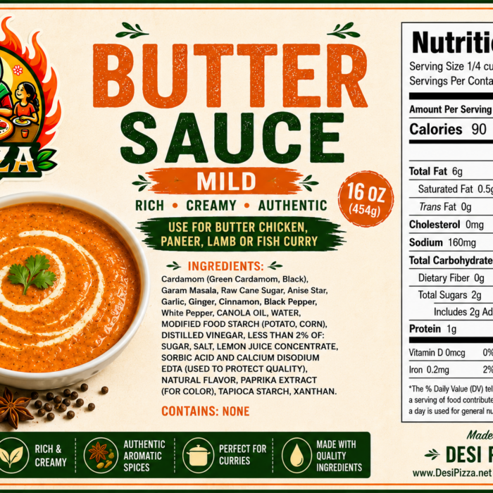 Desi Pizza butter sauce packaging