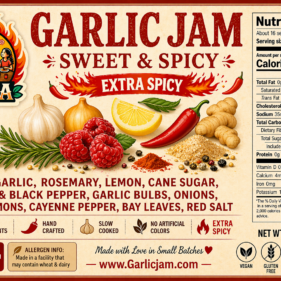 Garlic Jam Sweet & Spicy extra-spicy 10 oz product label