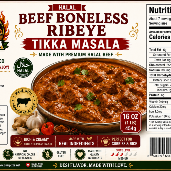 Halal beef tikka masala label