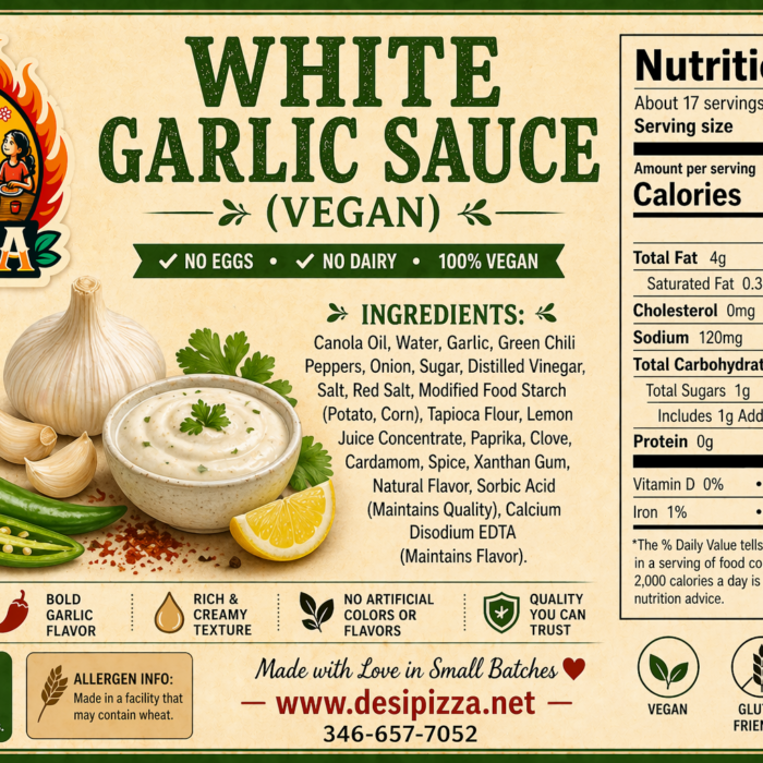 White garlic sauce vegan label design